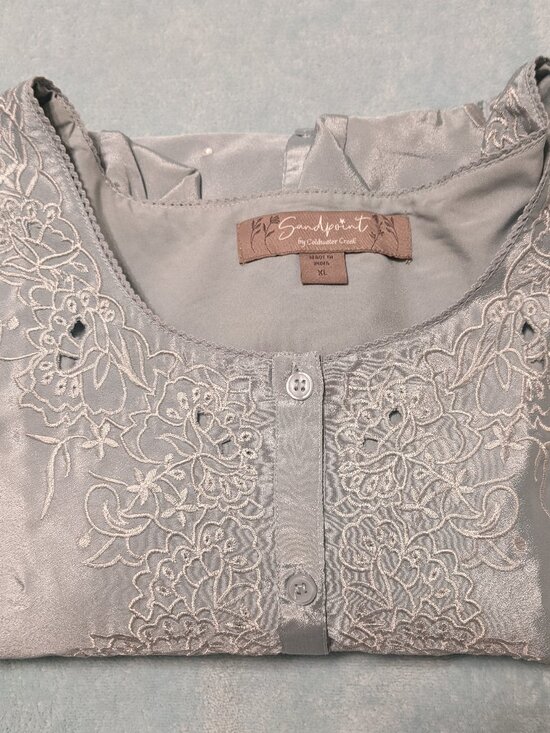 Coldwater Creek Tops - Sandpoint Coldwater Creek Dusty Blue Blouse XL Embroidered Boho Cottagecore